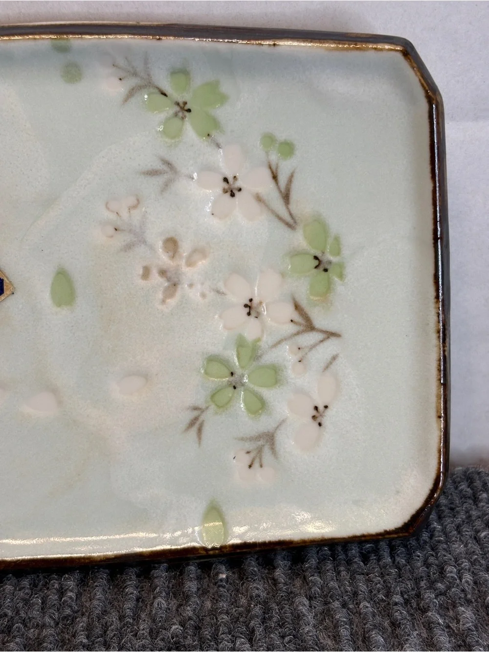 Japanese-made porcelain jewelry tray/soap dish/sushi plate/ w/cherry blossoms
